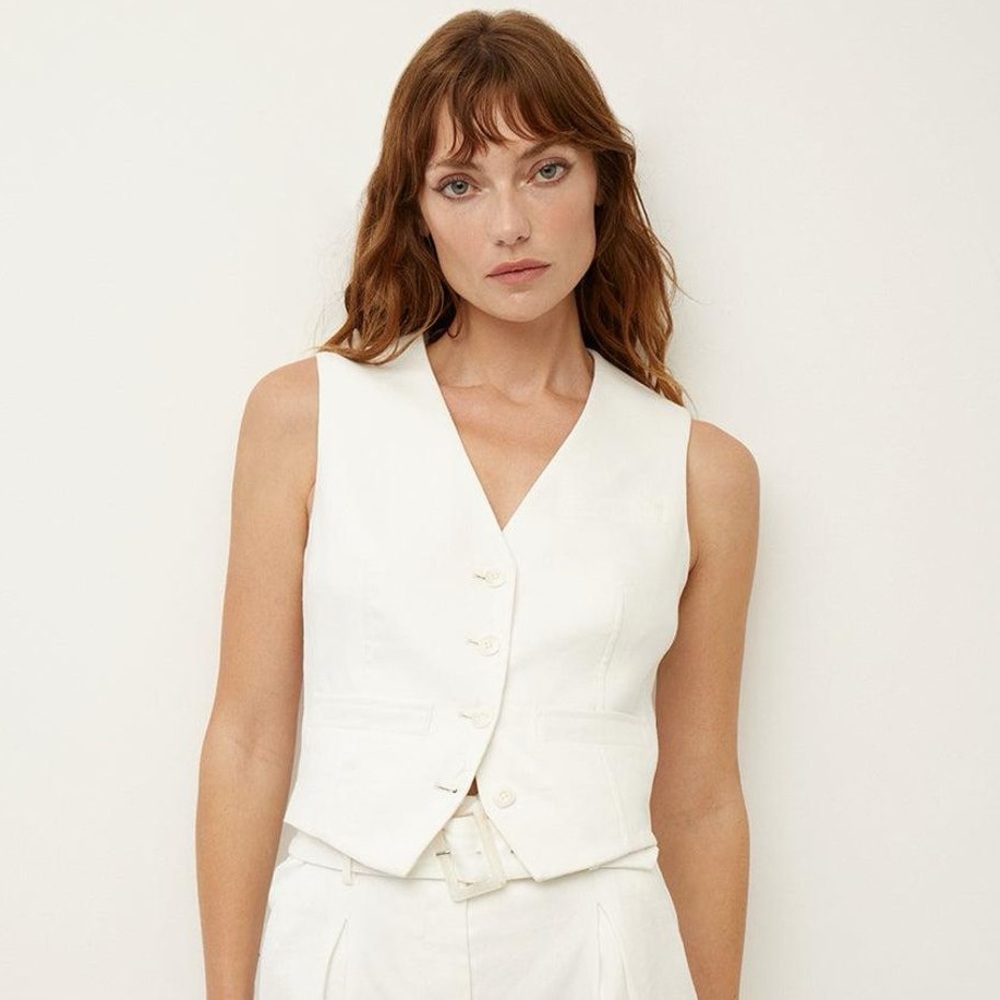 Veronica Beard Bennett Vest Linen Ivory Size 10